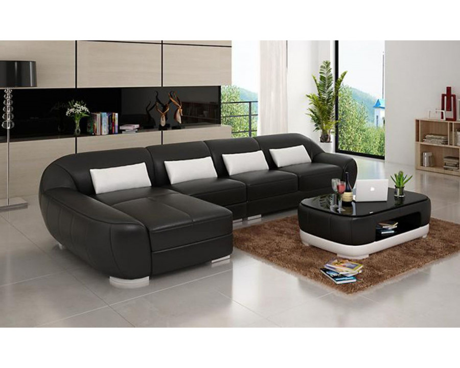 Jubilee Semira Small Modern Left Hand Facing Sectional - Black/White, Bonded Leather