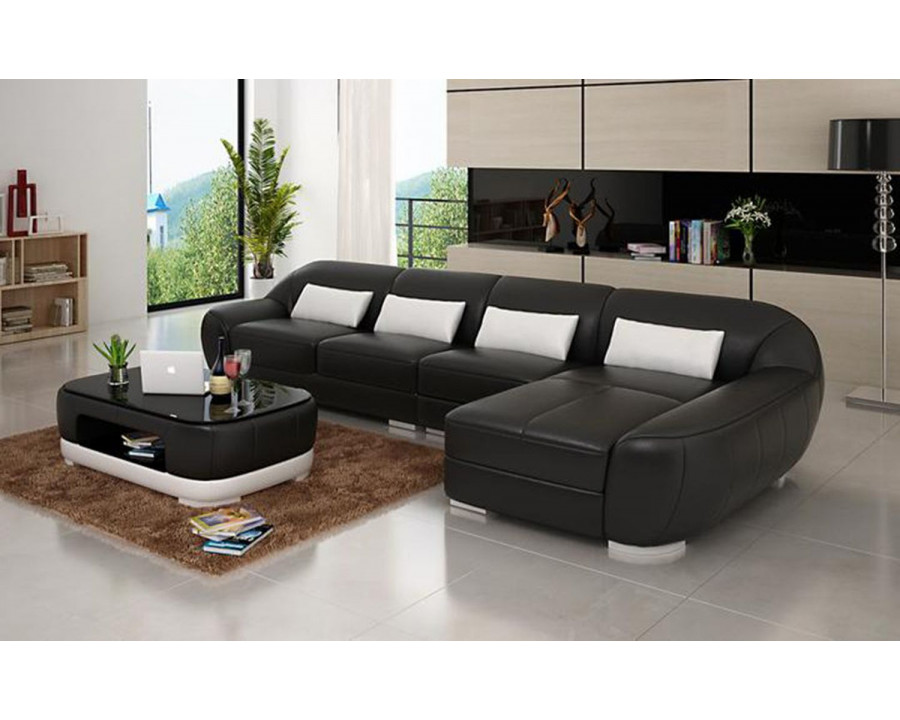 Jubilee Semira Small Modern Right Hand Facing Sectional - Black/White, Bonded Leather