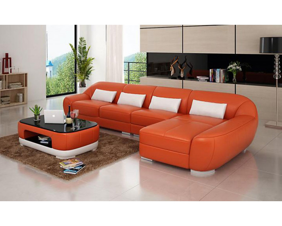 Jubilee Semira Small Modern Left Hand Facing Sectional - Orange/White, Bonded Leather