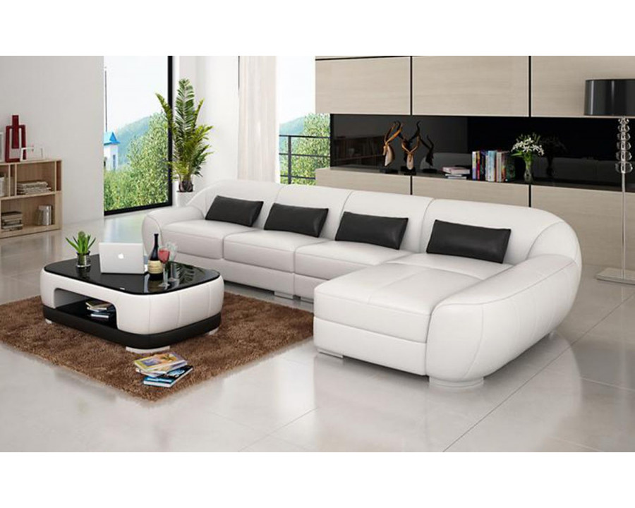 Jubilee Semira Small Modern Left Hand Facing Sectional - White/Black, Top Grain Italian Leather