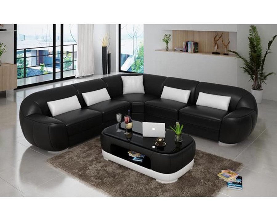 Jubilee Semira Modern Sectional - Black/White, Bonded Leather