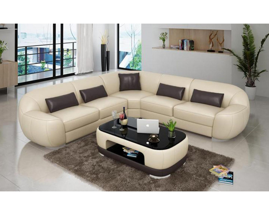 Jubilee Semira Modern Sectional - Beige/Dark Brown, Bonded Leather