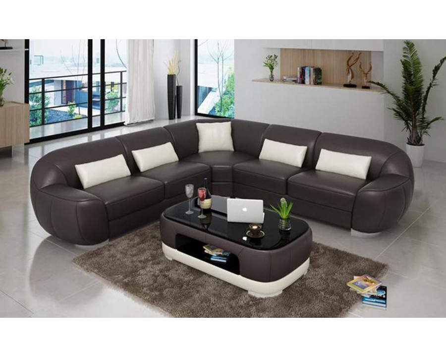 Jubilee Semira Modern Sectional - Dark Brown/White, Bonded Leather