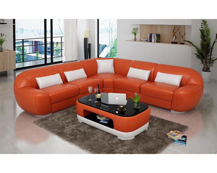 Jubilee Semira Modern Sectional - Orange/White, Bonded Leather