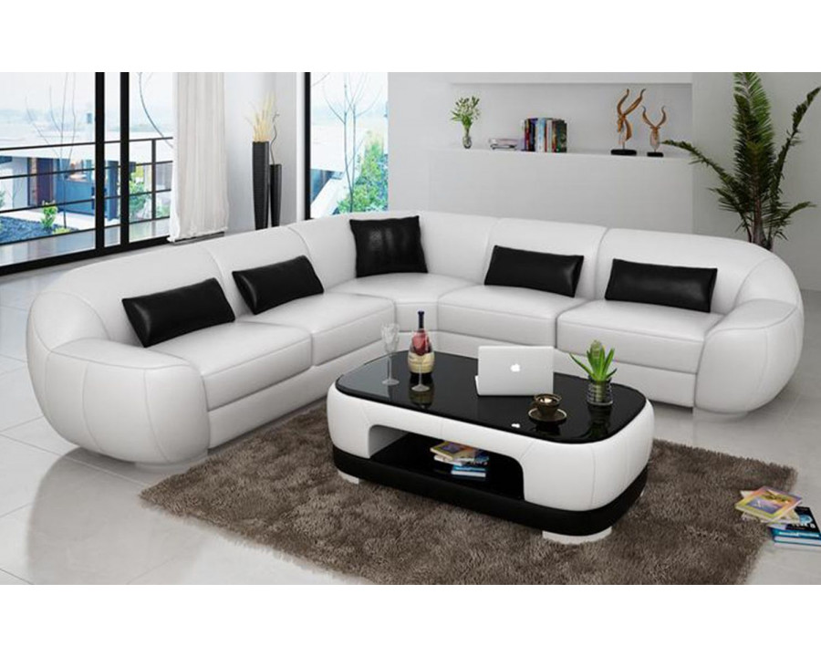 Jubilee Semira Modern Sectional - White/Black, Bonded Leather