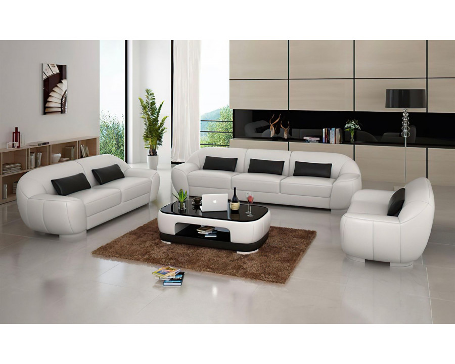 Jubilee Semira Modern Sofa Set - White/Black, Bonded Leather