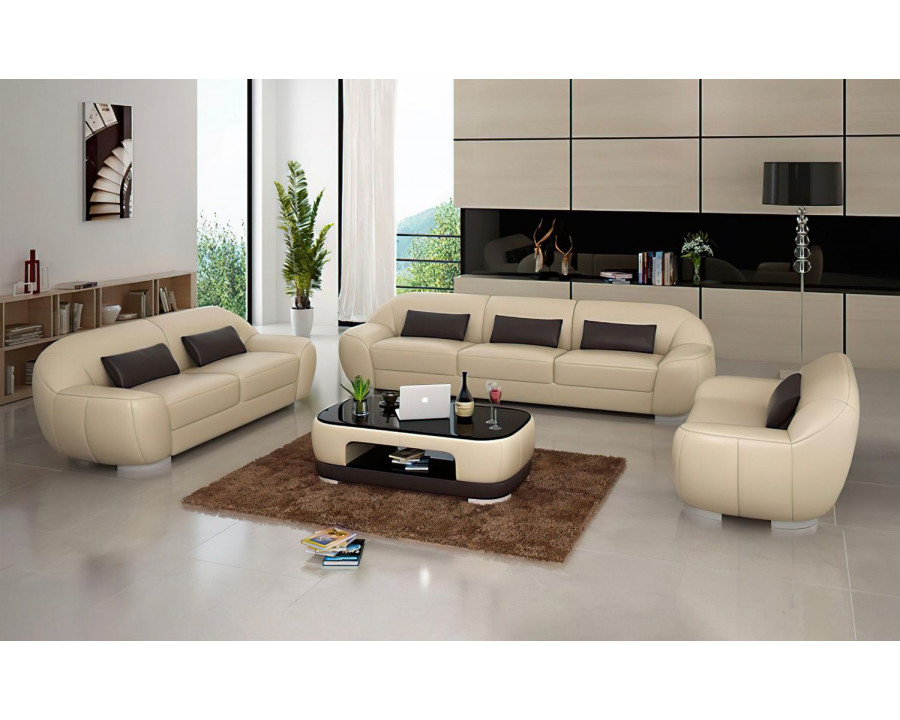 Jubilee Semira Modern Sofa Set - Beige/Dark Brown, Bonded Leather