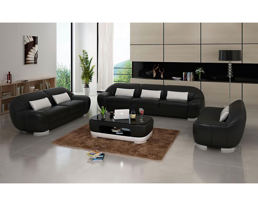 Jubilee Semira Modern Sofa Set - Black/White, Bonded Leather