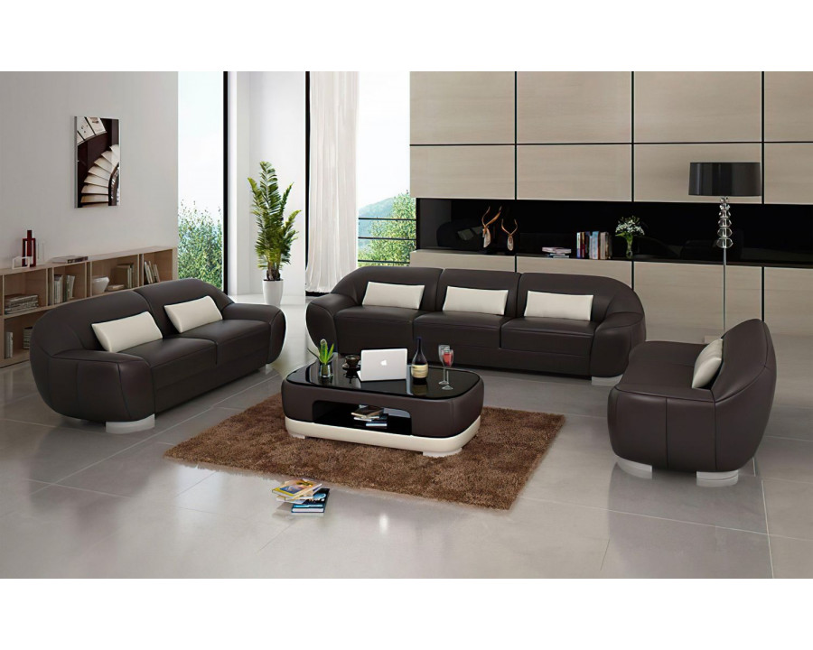 Jubilee Semira Modern Sofa Set - Dark Brown/White, Bonded Leather