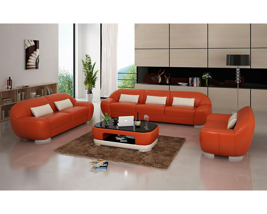 Jubilee Semira Modern Sofa Set - Orange/White, Bonded Leather