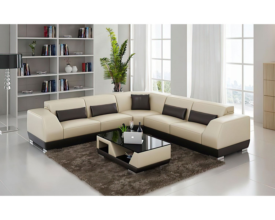 Jubilee Amanda Modern Sectional - Beige/Dark Brown, Bonded Leather