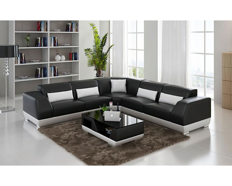 Jubilee Amanda Modern Sectional - Black/White, Bonded Leather