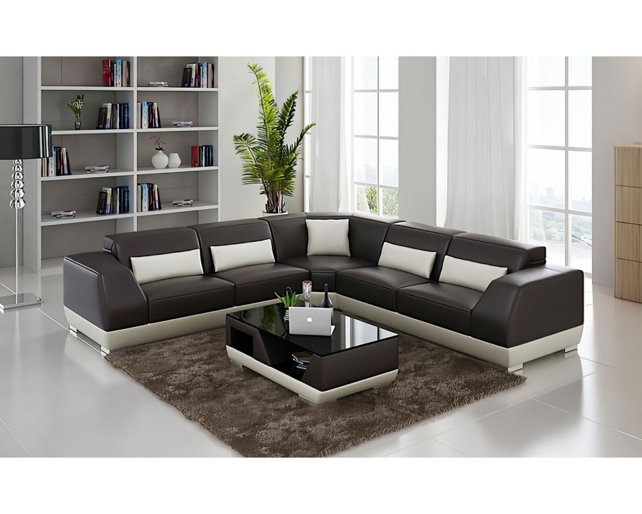 Jubilee Amanda Modern Sectional - Dark Brown/White, Bonded Leather