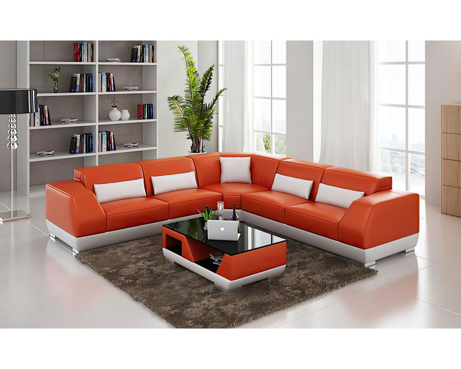 Jubilee Amanda Modern Sectional - Orange/White, Top Grain Italian Leather