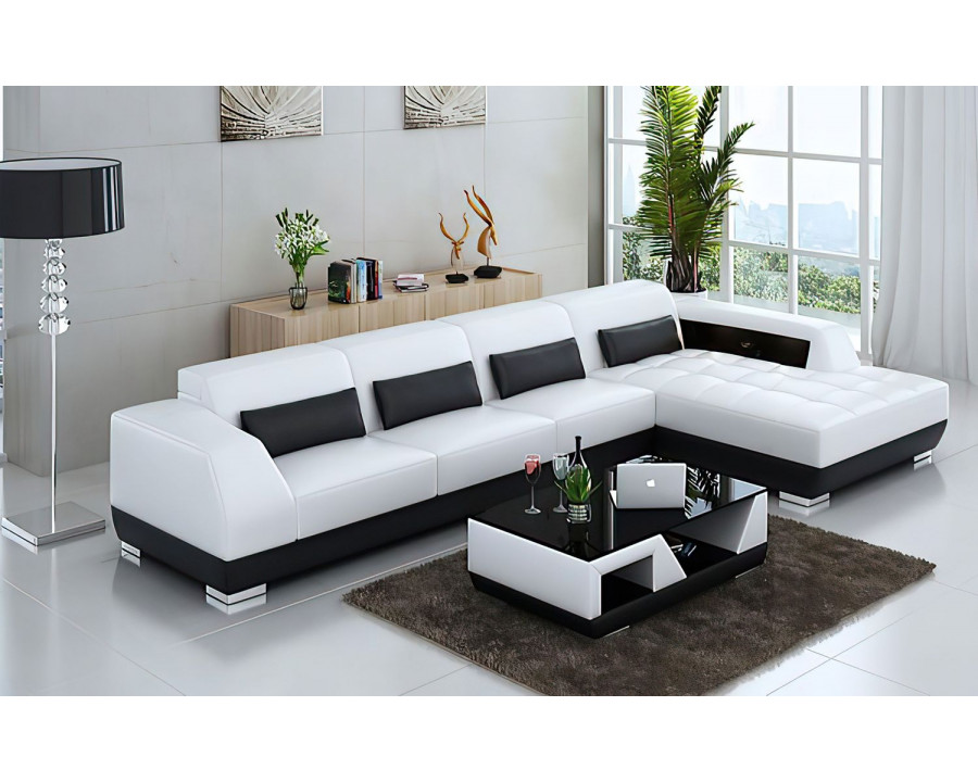 Jubilee Amanda Small Modern Left Hand Facing Sectional with Tufted Chaise - White/Black, Bonded Leather