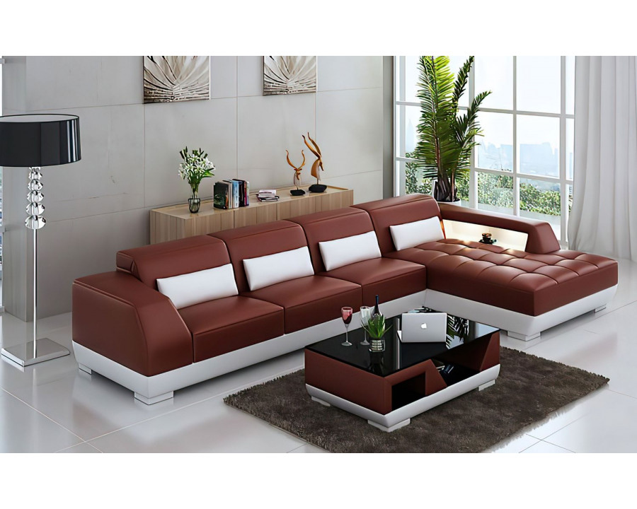 Jubilee Amanda Small Modern Left Hand Facing Sectional with Tufted Chaise - Brown/White, Bonded Leather