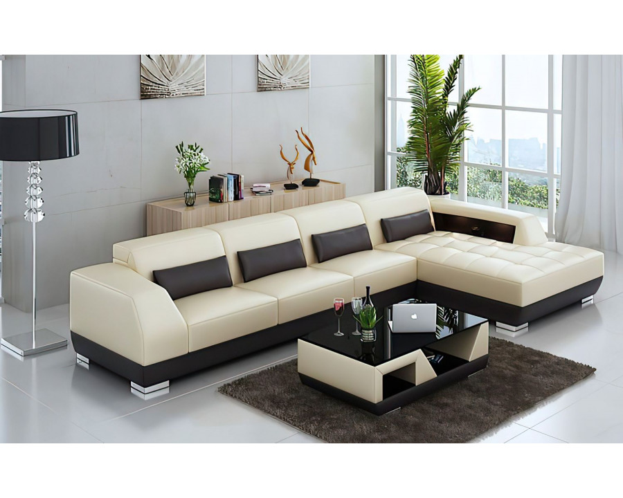 Jubilee Amanda Small Modern Left Hand Facing Sectional with Tufted Chaise - Beige/Dark Brown, Bonded Leather