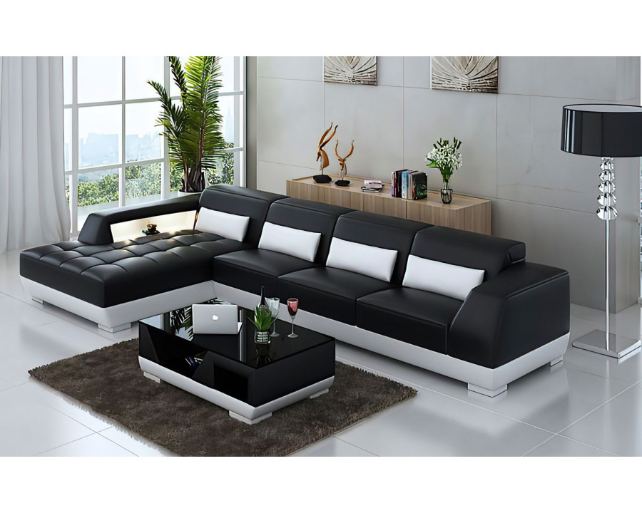 Jubilee Amanda Small Modern Left Hand Facing Sectional with Tufted Chaise - Black/White, Bonded Leather