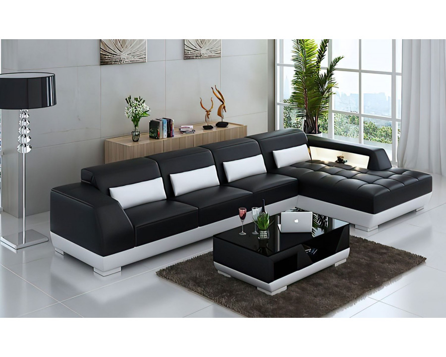 Jubilee Amanda Small Modern Right Hand Facing Sectional with Tufted Chaise - Black/White, Bonded Leather