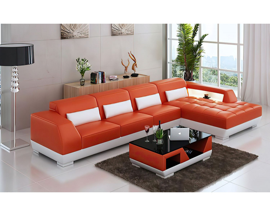 Jubilee Amanda Small Modern Left Hand Facing Sectional with Tufted Chaise - Orange/White, Bonded Leather