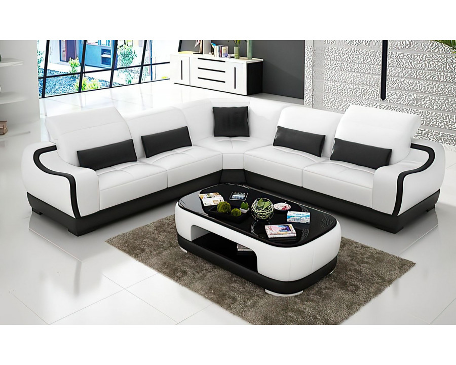 Jubilee Amir Modern Sectional - White/Black, Bonded Leather