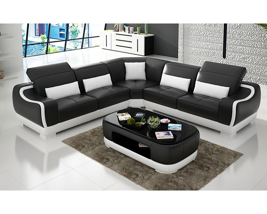 Jubilee Amir Modern Sectional - Black/White, Bonded Leather