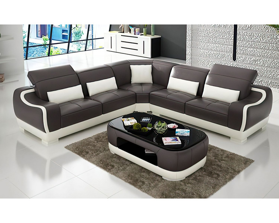 Jubilee Amir Modern Sectional - Dark Brown/White, Bonded Leather