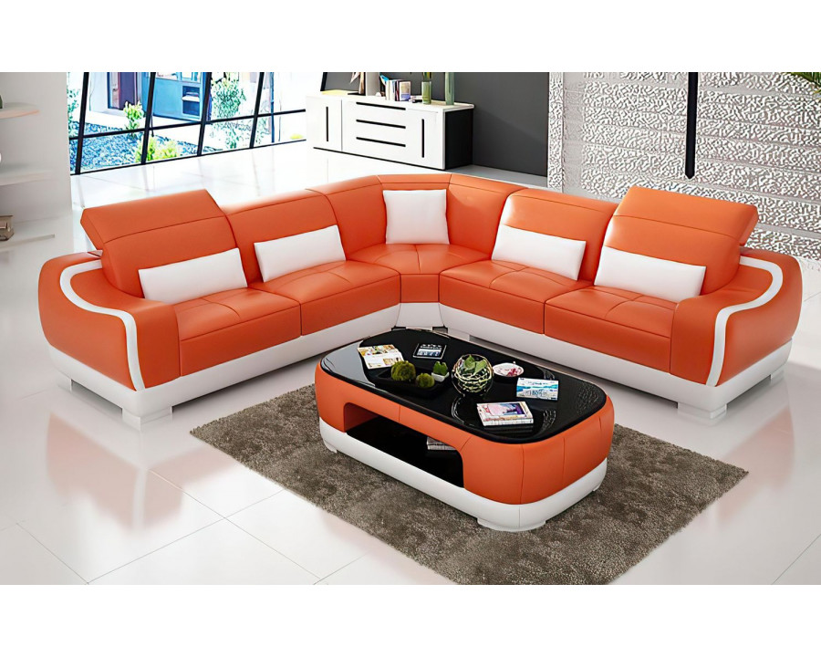 Jubilee Amir Modern Sectional - Orange/White, Bonded Leather