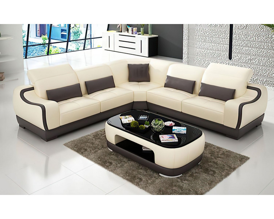 Jubilee Amir Modern Sectional - Beige/Dark Brown, Bonded Leather