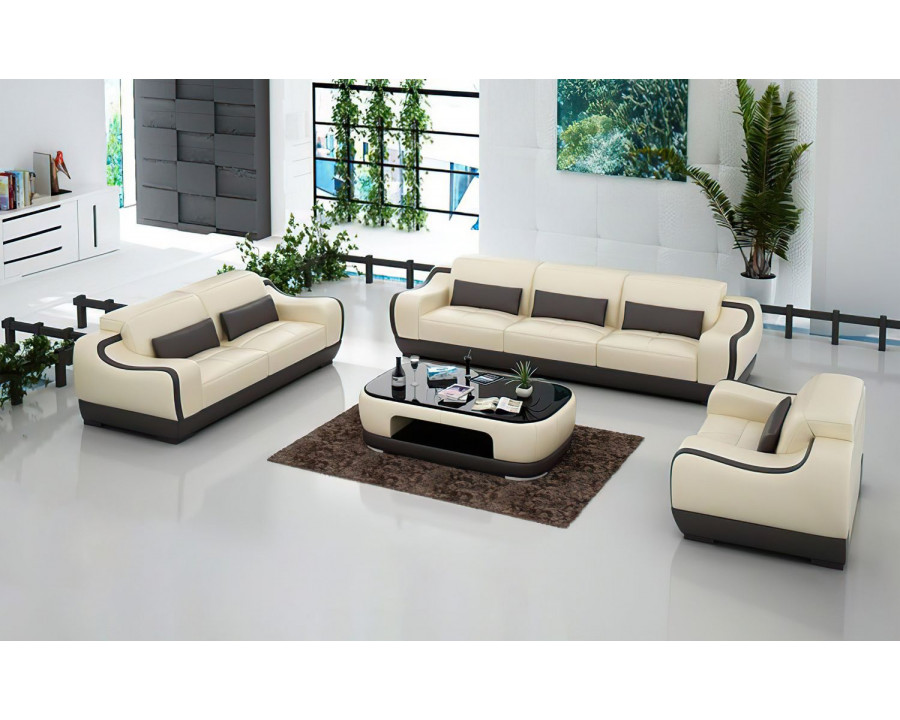 Jubilee Amir Modern Sofa Set - Beige/Dark Brown, Bonded Leather