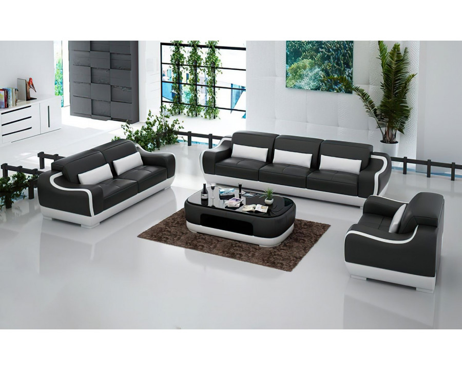 Jubilee Amir Modern Sofa Set - Black/White, Bonded Leather