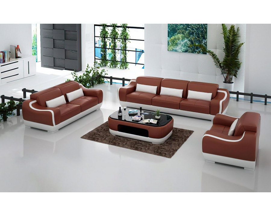 Jubilee Amir Modern Sofa Set - Brown/White, Top Grain Italian Leather