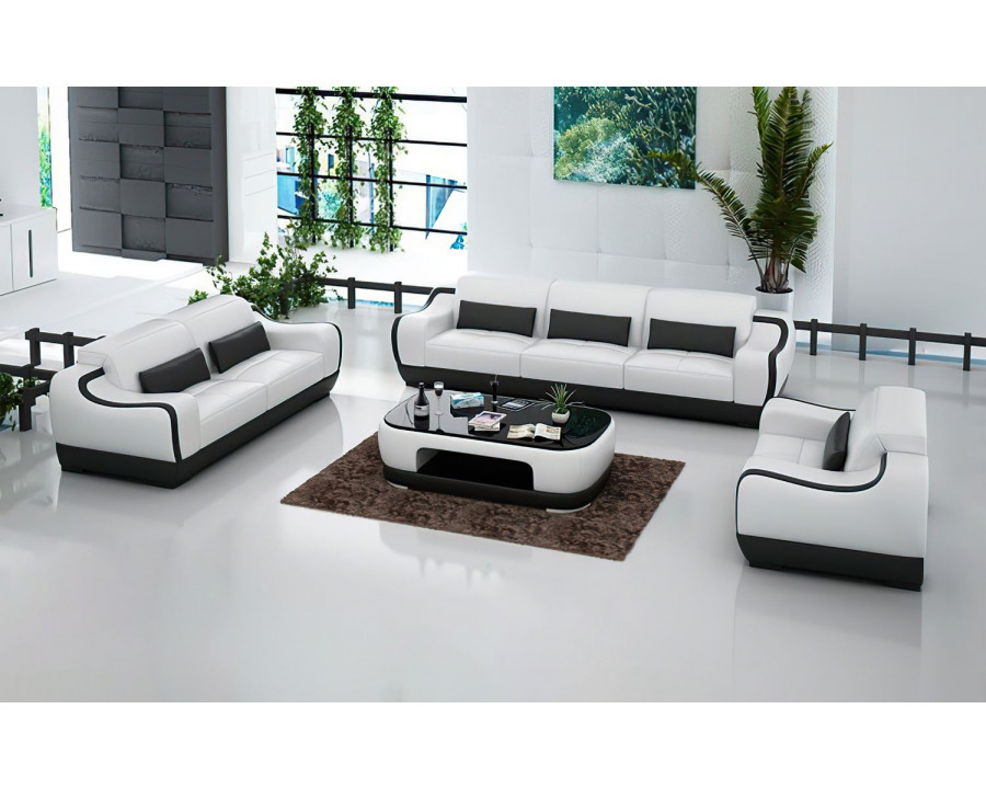 Jubilee Amir Modern Sofa Set - White/Black, Bonded Leather