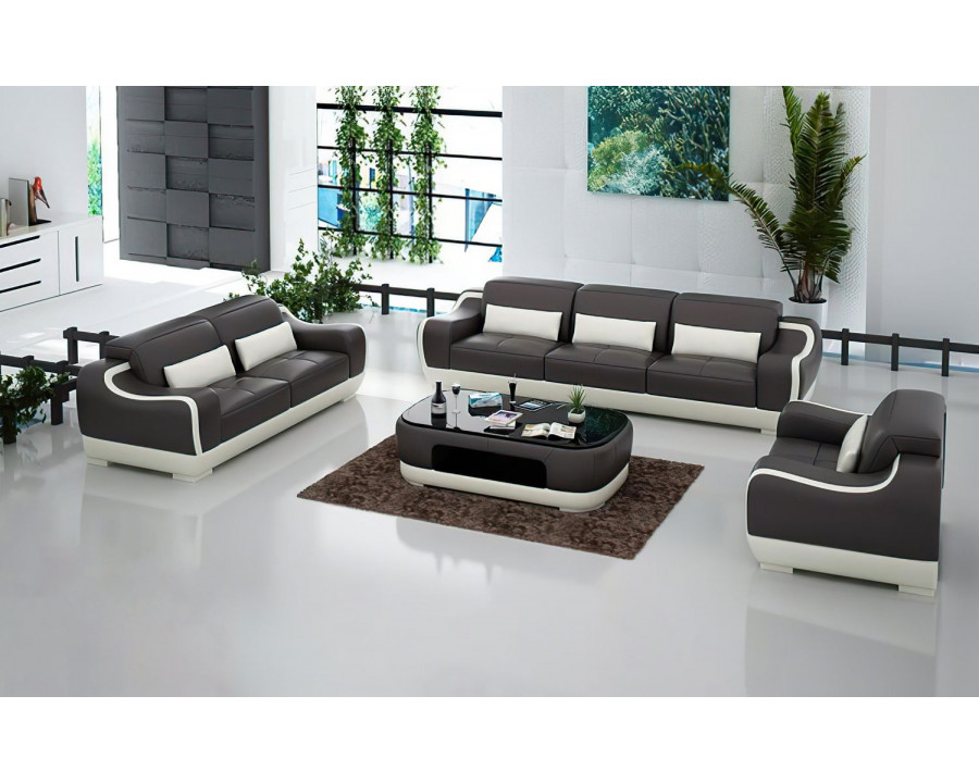 Jubilee Amir Modern Sofa Set - Dark Brown/White, Bonded Leather