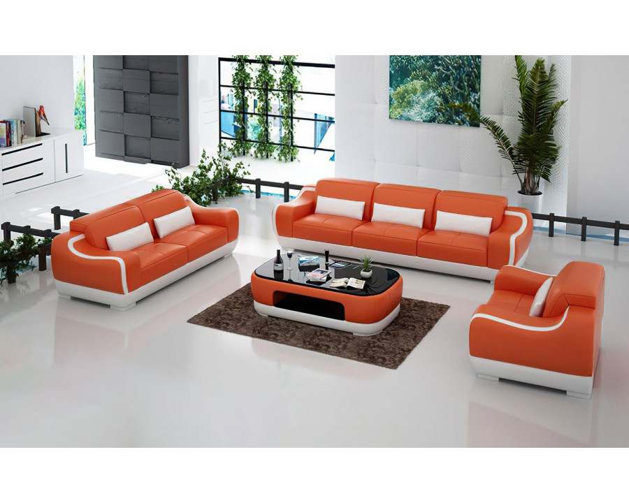 Jubilee Amir Modern Sofa Set - Orange/White, Bonded Leather