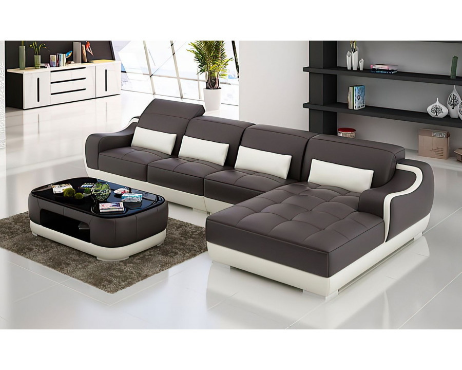 Jubilee Amir Small Modern Left Hand Facing Sectional with Tufted Chaise - Dark Brown/White, Bonded Leather