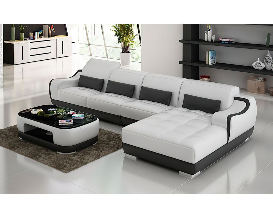 Jubilee Amir Small Modern Left Hand Facing Sectional with Tufted Chaise - White/Black, Bonded Leather