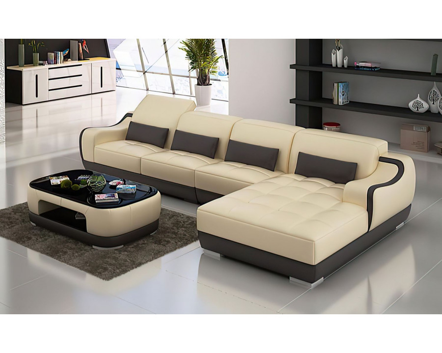 Jubilee Amir Small Modern Left Hand Facing Sectional with Tufted Chaise - Beige/Dark Brown, Bonded Leather