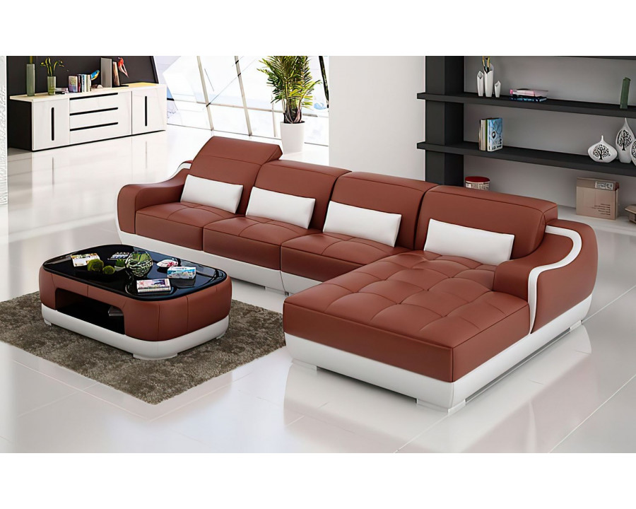 Jubilee Amir Small Modern Left Hand Facing Sectional with Tufted Chaise - Brown/White, Bonded Leather