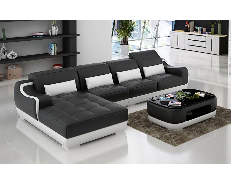 Jubilee Amir Small Modern Left Hand Facing Sectional with Tufted Chaise - Black/White, Bonded Leather