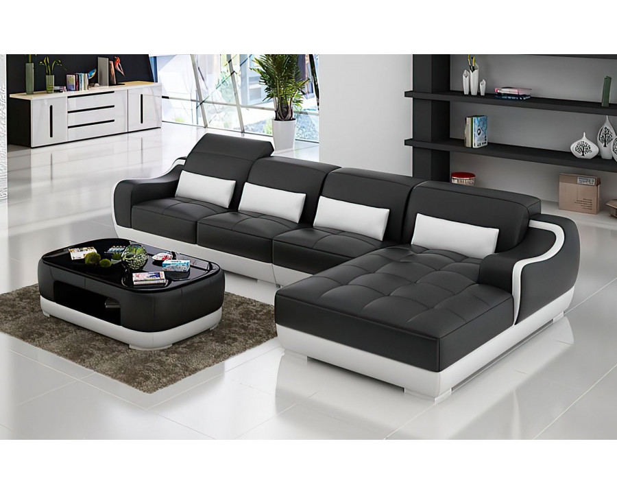 Jubilee Amir Small Modern Right Hand Facing Sectional with Tufted Chaise - Black/White, Bonded Leather