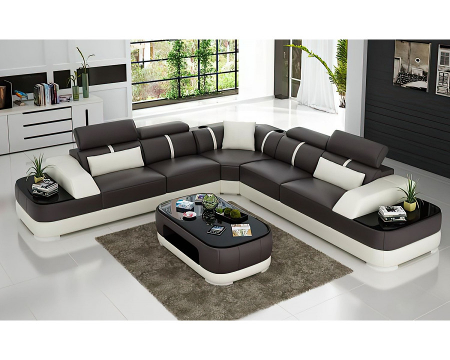 Jubilee Grimdale Modern Sectional - Dark Brown/White, Top Grain Italian Leather