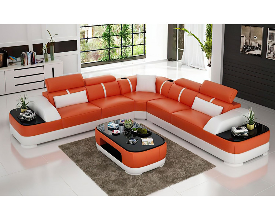 Jubilee Grimdale Modern Sectional - Orange/White, Bonded Leather