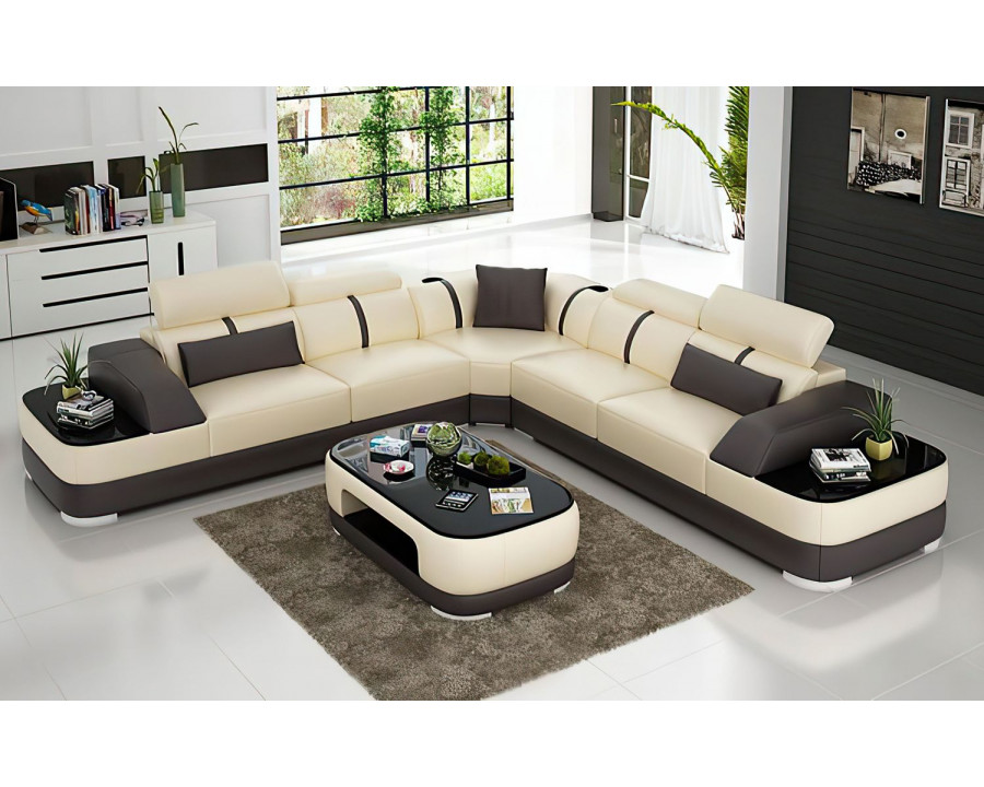 Jubilee Grimdale Modern Sectional - Beige/Dark Brown, Top Grain Italian Leather