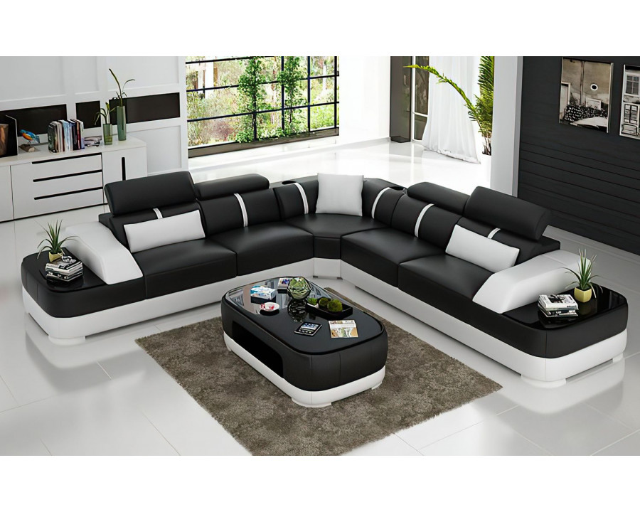 Jubilee Grimdale Modern Sectional - Black/White, Bonded Leather