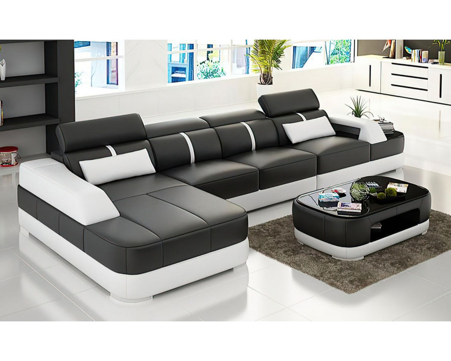 Jubilee Grimdale Small Modern Left Hand Facing Sectional - Black/White, Bonded Leather