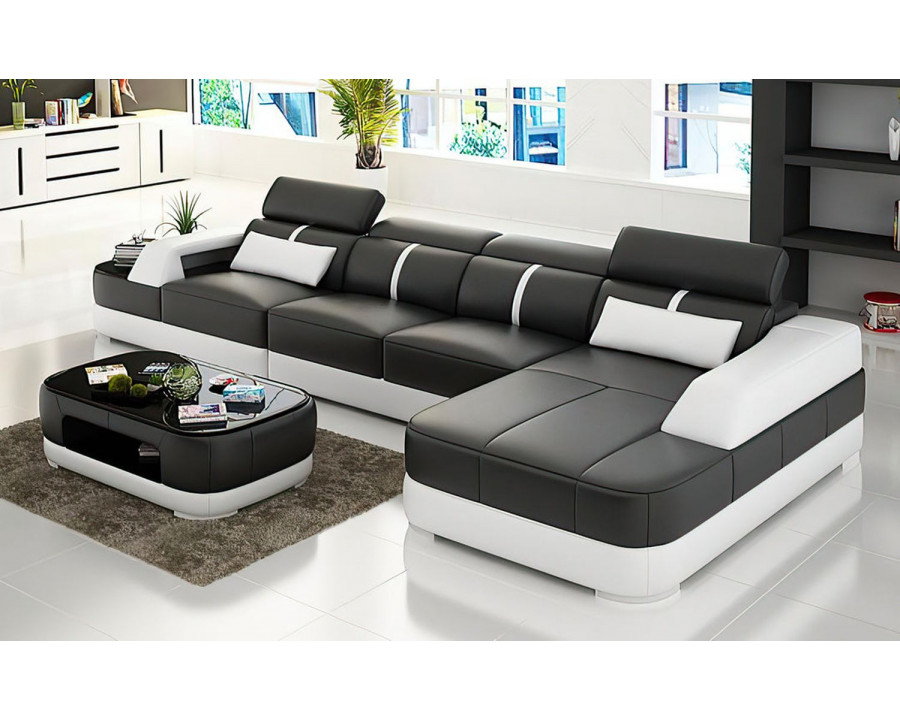 Jubilee Grimdale Small Modern Right Hand Facing Sectional - Black/White, Bonded Leather