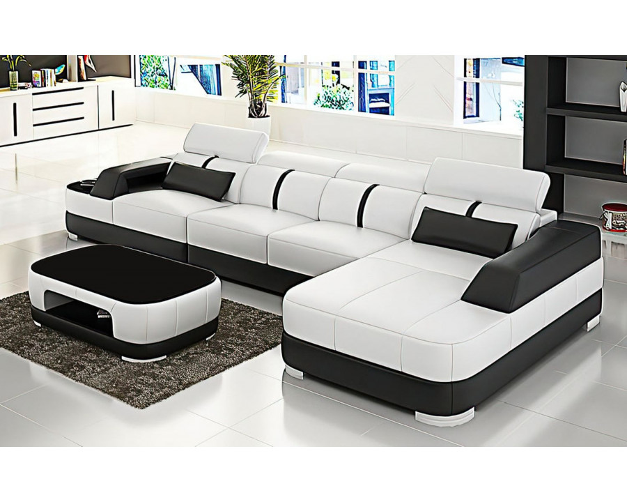 Jubilee Grimdale Small Modern Left Hand Facing Sectional - White/Black, Bonded Leather