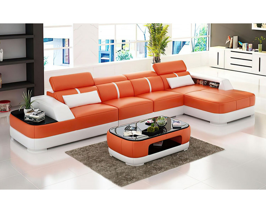 Jubilee Grimdale Small Modern Left Hand Facing Sectional - Orange/White, Top Grain Italian Leather