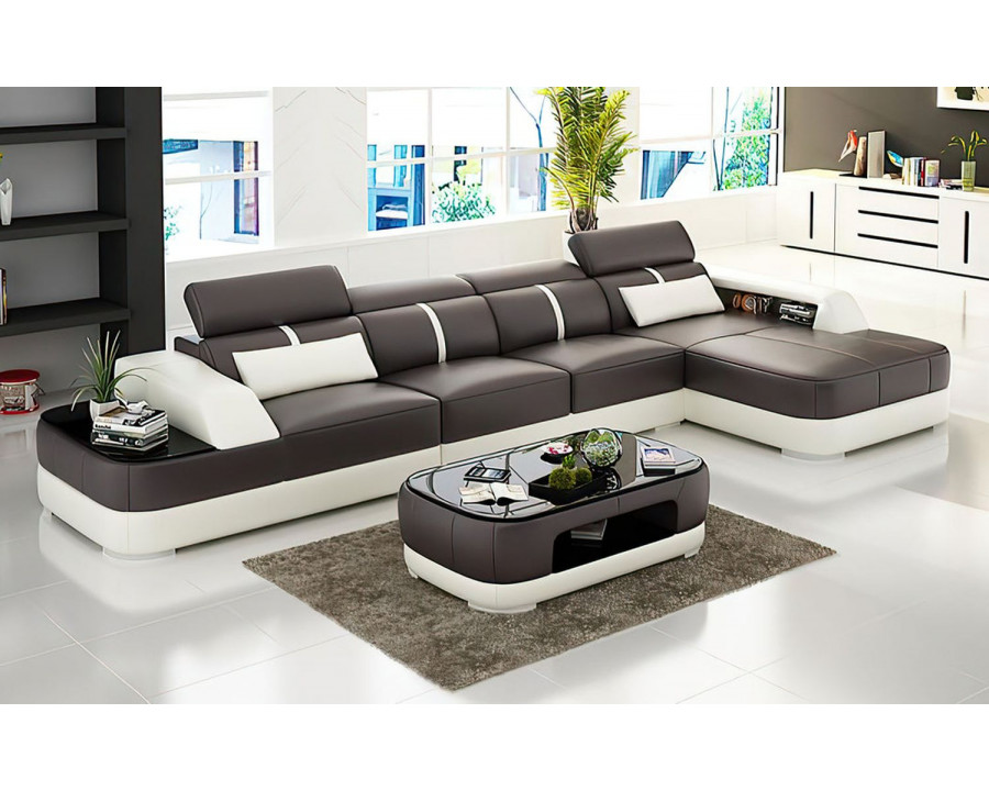 Jubilee Grimdale Small Modern Left Hand Facing Sectional - Dark Brown/White, Bonded Leather